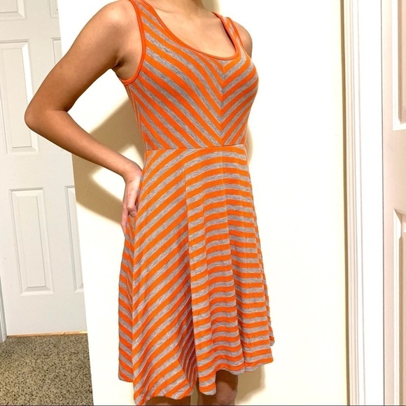 Bar III orange stripes skater mini flowy Dress womens size XS - Picture 1 of 3